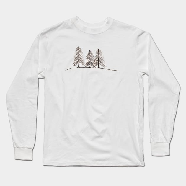 Pine Tree Sketch Long Sleeve T-Shirt by Kyarwon